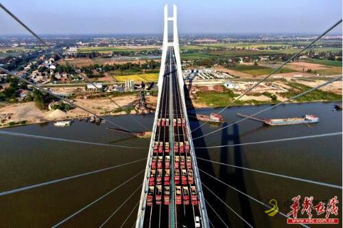 南益高速南洞庭(胜天)大桥进行荷载试验 有望国庆通车 沥青网，sinoasphalt.com