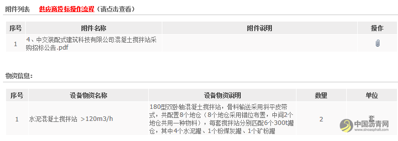 中交装配式建筑科技有限公司混凝土搅拌站采购招标公告 沥青网，sinoasphalt.com